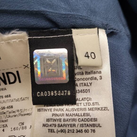 Fendi Blue Trumpet Bell Sleeve Floral Appliqué Sheath Dress Sz 40 US S Wool Silk - Picture 8 of 16